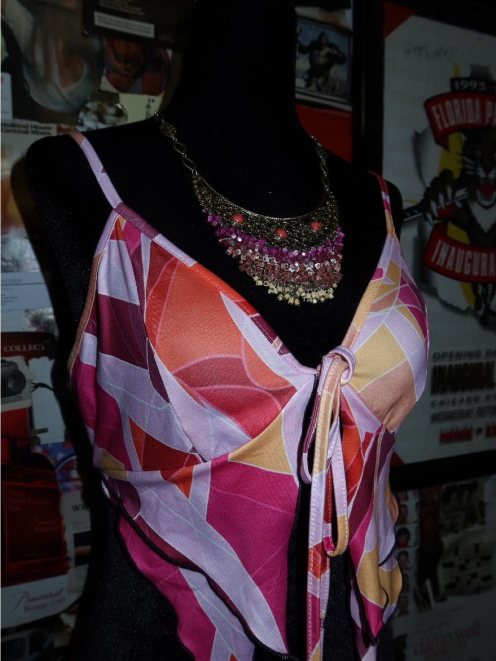 Women's Tie-Front Camisole in Multi Pink Geometric